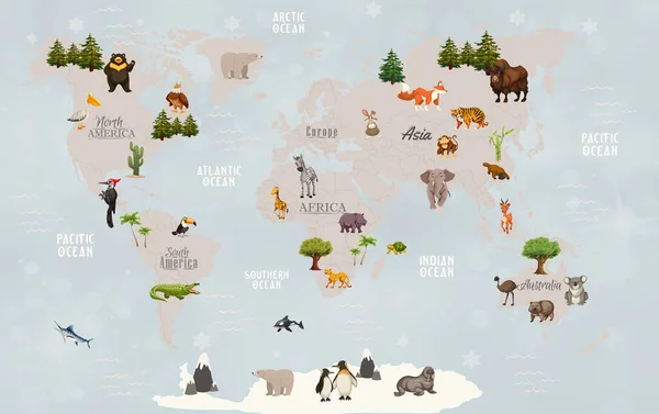 Animales Mapa Del Mundo Para Niños Fondo Pantalla Diseño — Foto de Stock