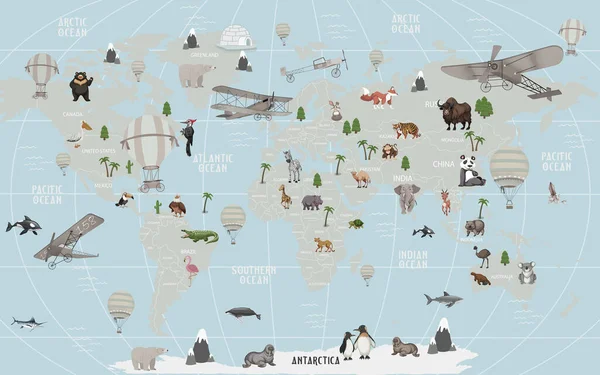 動物世界地図子供のための壁紙デザイン — ストック写真