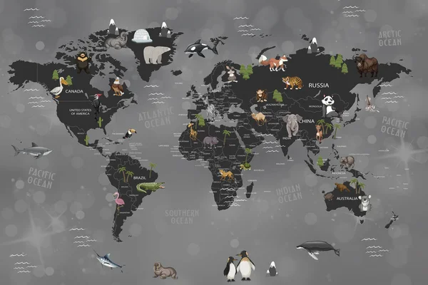 Zwierząt Świat Mapa Dla Dzieci Tapety Projekt — Zdjęcie stockowe