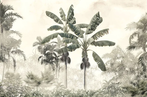 tropical trees and leaves for digital printing wallpaper, custom design wallpaper - 3D illustration