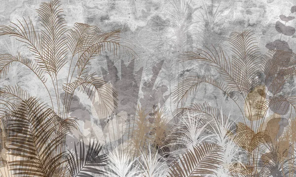 热带棕榈叶 墙纸内部印刷用墙纸3D插图 — 图库照片