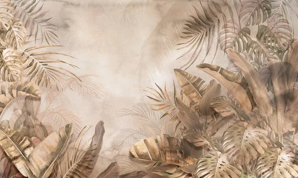 Tropical Palm Leaves Mural Wallpaper Internal Printing Illustration — Foto Stock