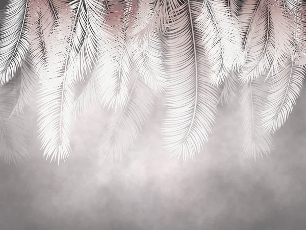 Тропічні Дерева Листя Дизайн Шпалер Туманному Лісі Ілюстрація — стокове фото