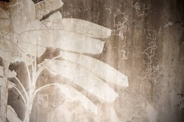 Tropikal ağaçlar ve yapraklar sisli ormanda duvar kağıdı tasarımı - 3 boyutlu illüstrasyon