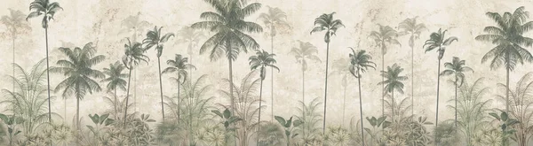 Dijital baskı duvar kağıdı için tropikal ağaç ve yapraklar, özel tasarım duvar kağıdı - 3D illüstrasyon