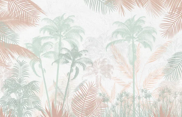 Тропические Деревья Листья Туманном Лесу Дизайн Обоев Иллюстрация — стоковое фото