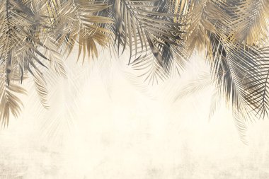 Sisli orman duvar kağıdı tasarımında tropikal ağaçlar ve yapraklar - 3 boyutlu illüstrasyon