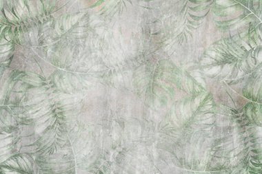 Tropikal yapraklar ve Ağaçlar Duvar kağıdı tasarımı - 3 boyutlu illüstrasyon