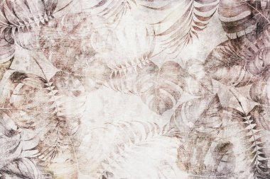 Tropikal yapraklar ve Ağaçlar Duvar kağıdı tasarımı - 3 boyutlu illüstrasyon