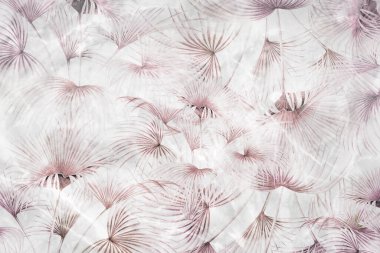 Tropikal yapraklar ve Ağaçlar Duvar kağıdı tasarımı - 3 boyutlu illüstrasyon