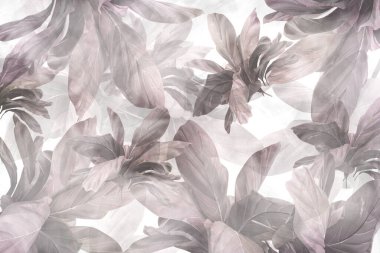 Tropikal yapraklar ve Ağaçlar Duvar kağıdı tasarımı - 3 boyutlu illüstrasyon