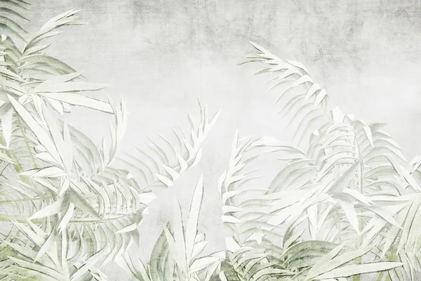 Tropikal Yapraklar Ağaçlar Duvar Kağıdı Tasarımı Boyutlu Illüstrasyon — Stok fotoğraf
