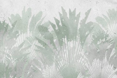 Tropikal yapraklar ve Ağaçlar Duvar kağıdı tasarımı - 3 boyutlu illüstrasyon