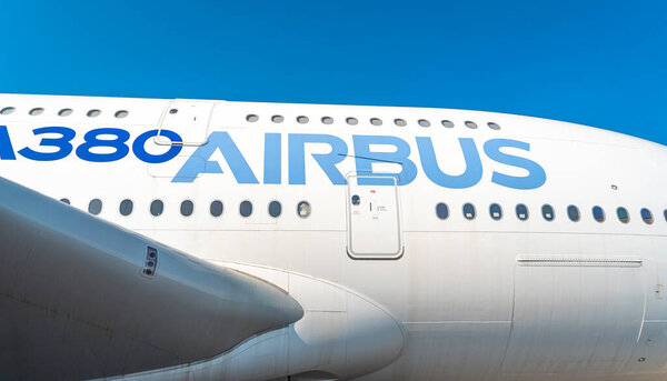 View of a AIRBUS A380 in Toulouse, France on July 21, 2021.