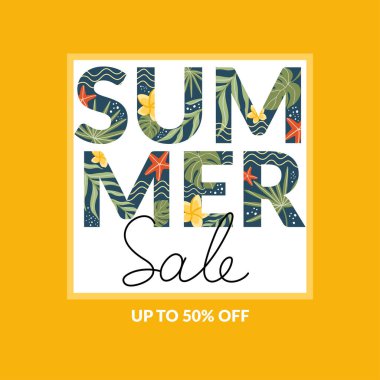 Yaz alışverişi. Yaz indirimi. Yaz posteri. El çizimi vektör illüstrasyonu 