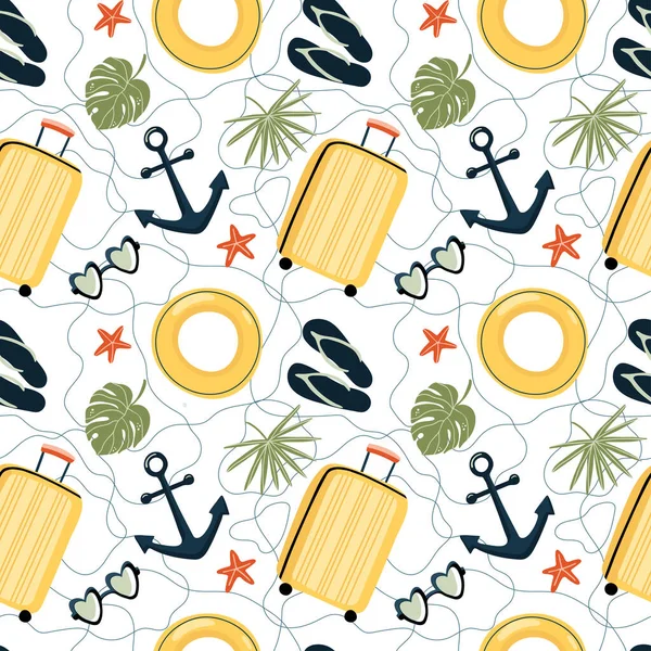 Seamless pattern with hand drawn elements. Summer vacation. Fashion print design, vector illustration
