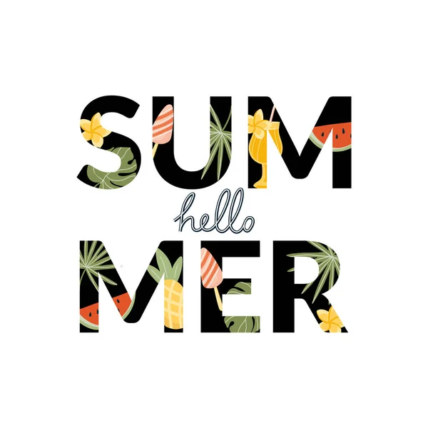 Hello Summer Summer Sale Summer Lettering Hand Drawn Vector Illustration — Stockvector