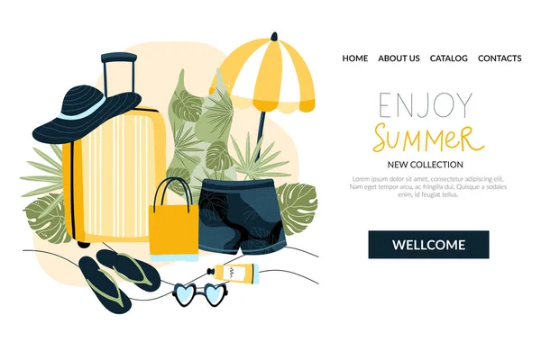 Summer New Collection Landing Design Template Online Shopping Summer Shopping — Stockvector