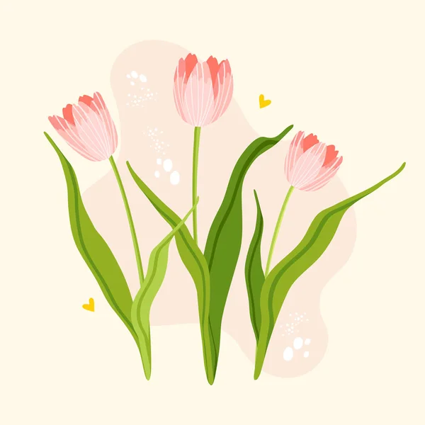 Beautiful Tulip Flowers Spring Mood Design Poster Postcard Banner Hand — Vetor de Stock
