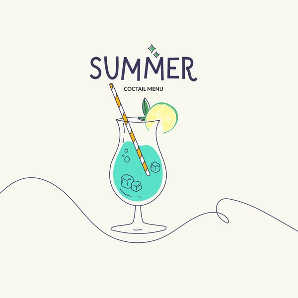 Handritade Sommarillustrationer Cocktailglas Med Drycker Vektor Illustration För Meny Kort — Stock vektor