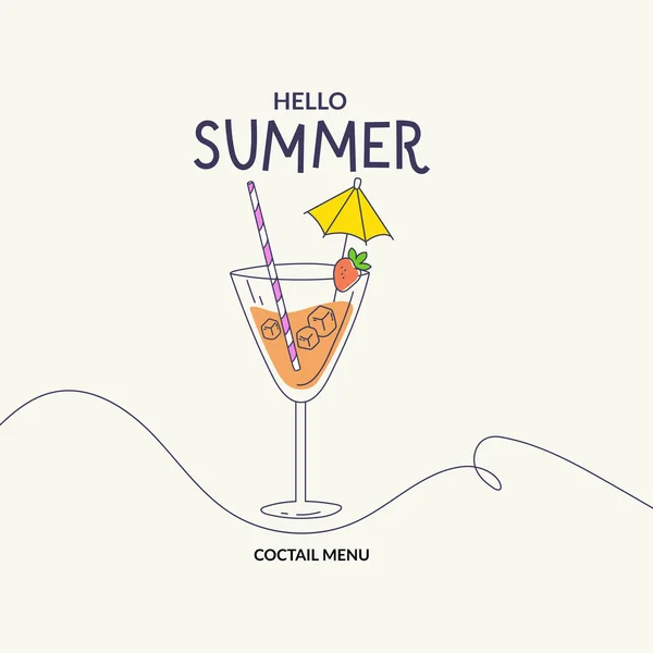 Handgezeichnete Sommerillustrationen Sommer Cocktailglas Mit Getränken Trendy Design Für Strandparty — Stockvektor