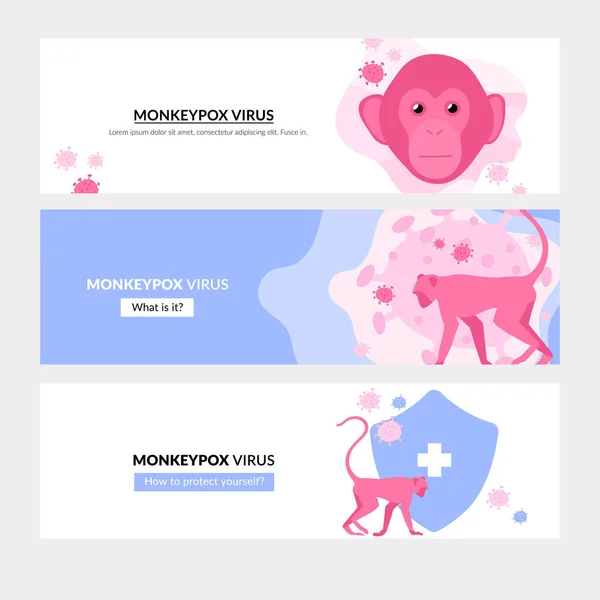 Banner Web Social Media Monkeypox Outbreak Concept Silhouette Monkeys Carrying — Stock vektor