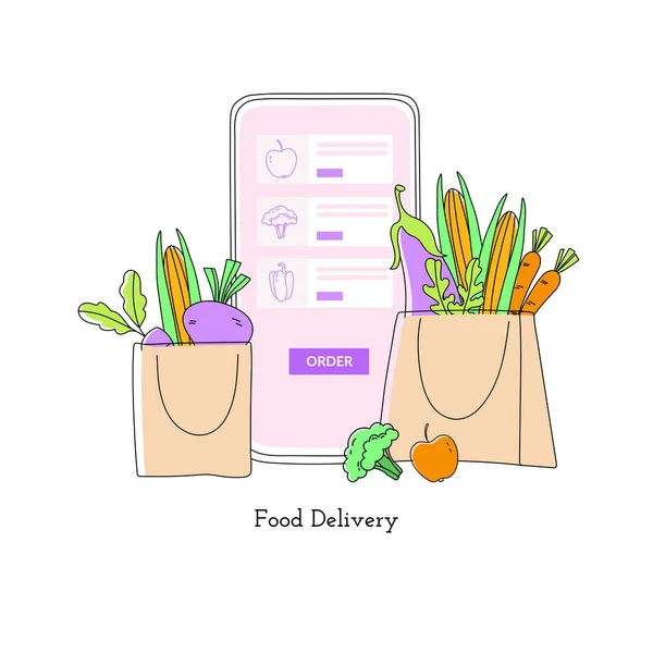 Concept Ordering Groceries Online Smartphone Buying Vegetables Fruits Mobile Application — Wektor stockowy