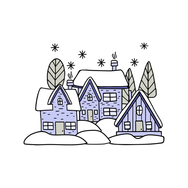 Winter Houses Snowdrifts Happy Weekends Holidays Private Home Perfect Postcard — Stock Vector