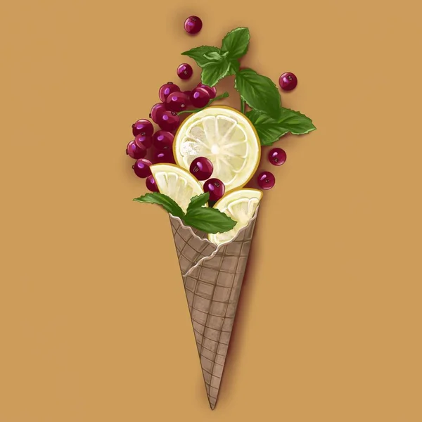 Ice cream with lime and strawberry