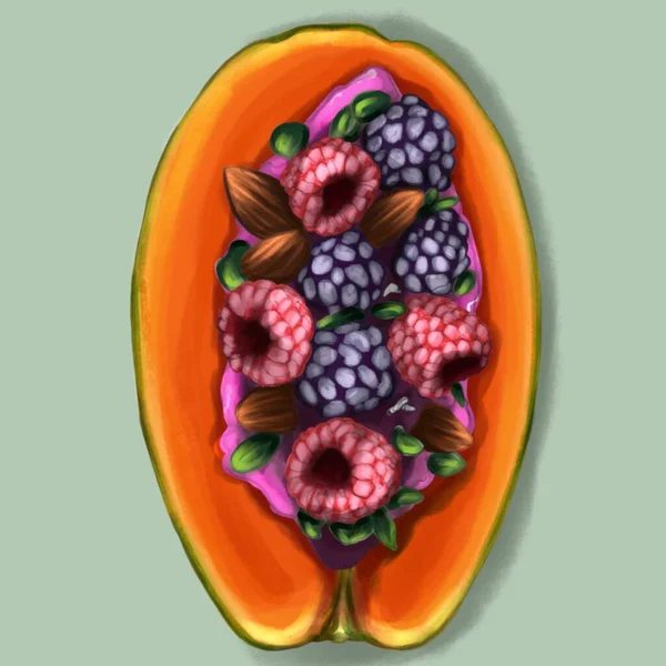 Juicy papaya with fruits 