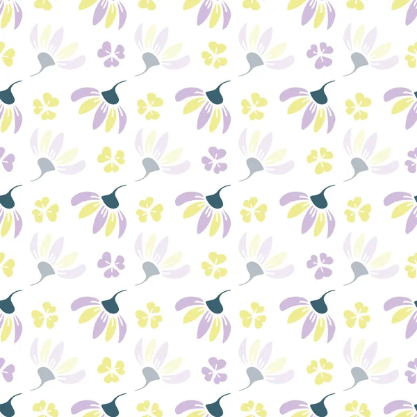 Vetor amarelo roxo verde flor sem costura padrão isolado em um fundo branco. Impressão para roupa de cama. impressão tendência para têxteis e papel de parede — Vetor de Stock