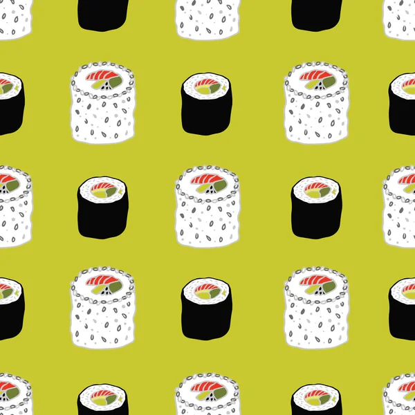 Płynny Poziomy Wzór Wektora Ręcznie Rysowane Doodle Sushi Hosomaki Rolki — Wektor stockowy