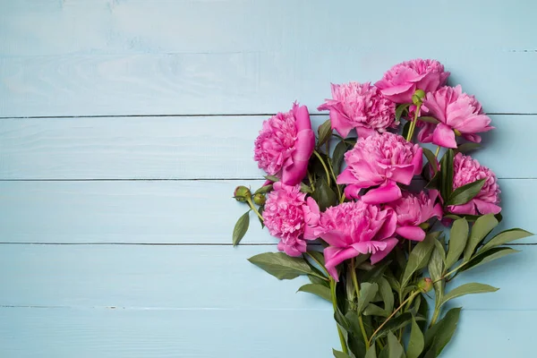 Belles Fleurs Pivoine Rose Sur Fond Bois Vue Dessus — Photo