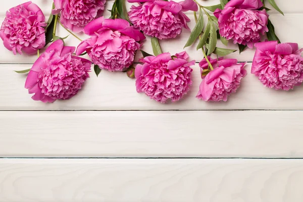 Красиві Рожеві Квіти Півонії Дерев Яному Фоні Вид Зверху — стокове фото
