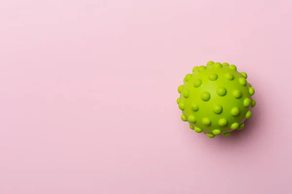 Grön Spetsig Boll Leksak För Husdjur Färg Bakgrund — Stockfoto