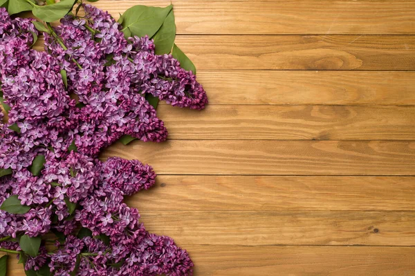 Lila Takken Houten Ondergrond Bovenaanzicht Voorjaarsbloemen — Stockfoto