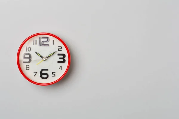 Red Alarm Clock Color Background Top View — Stockfoto