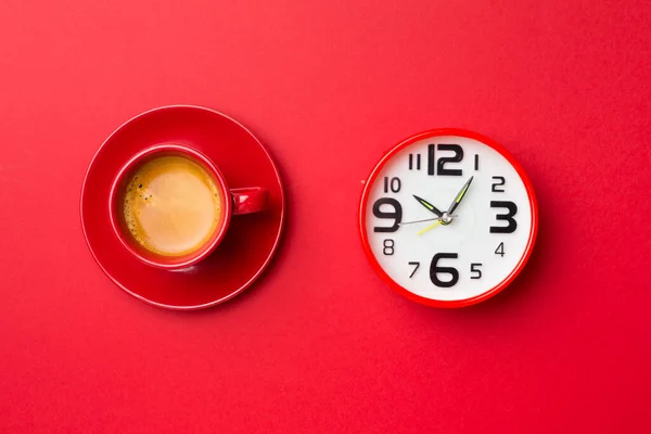 Clock Coffee Color Background Top View — Stockfoto