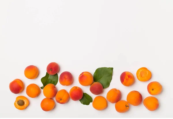 Flat Lay Ripe Apricots White Background Top View — Photo