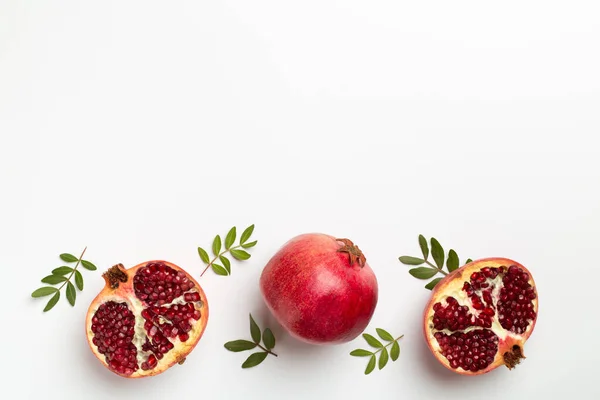 Fresh Juicy Pomegranate White Background Top View — Photo