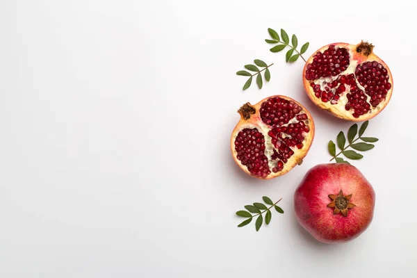 Fresh Juicy Pomegranate White Background Top View — Photo
