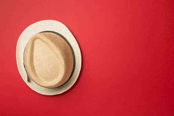 Straw Hat Color Background Top View — Stock Photo, Image
