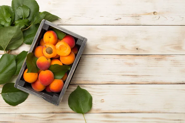 Composition Ripe Apricots Wooden Background Top View — 图库照片