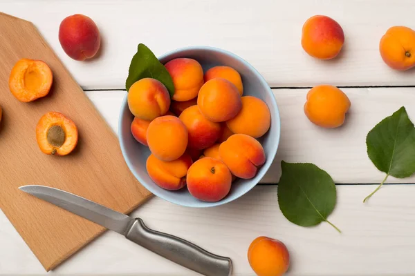 Composition Ripe Apricots Wooden Background Top View — Photo