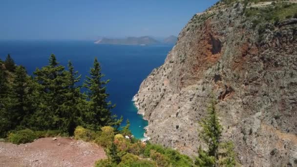 Aerial View Butterfly Valley Fethiye Turkey Drone Flight Pine Trees — Stockvideo