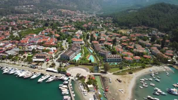 Aerial View City Gocek Ferthiye District Summer Day Sea Port — Stockvideo