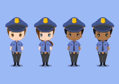 Polis üniforması giyen sevimli çocuklar.