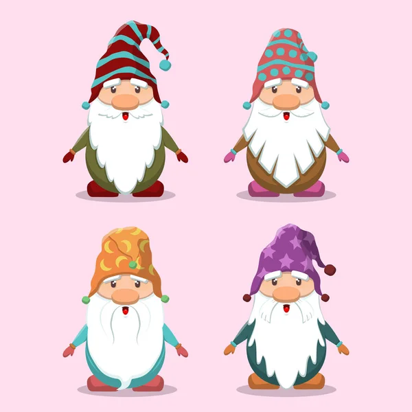 Söt Tecknad Jul Gnomes Set — Stock vektor