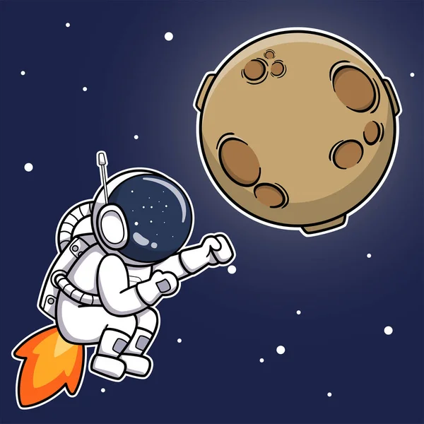 Söt Astronaut Fart Till Månen — Stock vektor