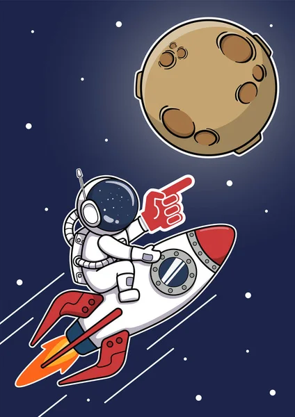 Leuke Astronaut Riding Rocket Met Handschoen — Stockvector